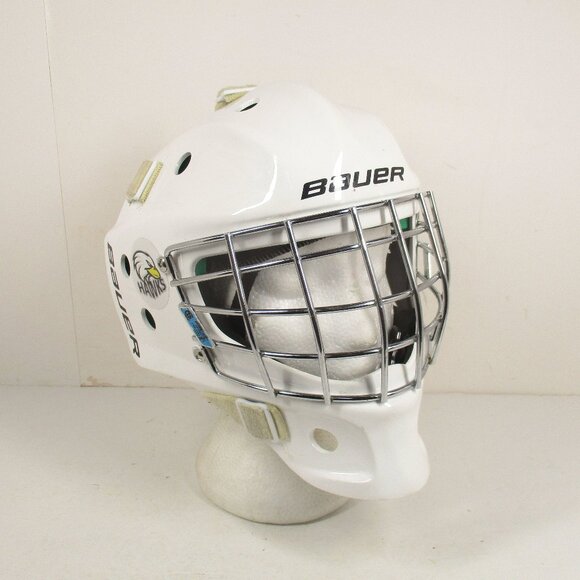 BAUER NME4 GOALIE MASK YOUTH SIZE 6--6-5/8 White WITH CHROME CAGE - Picture 1 of 11